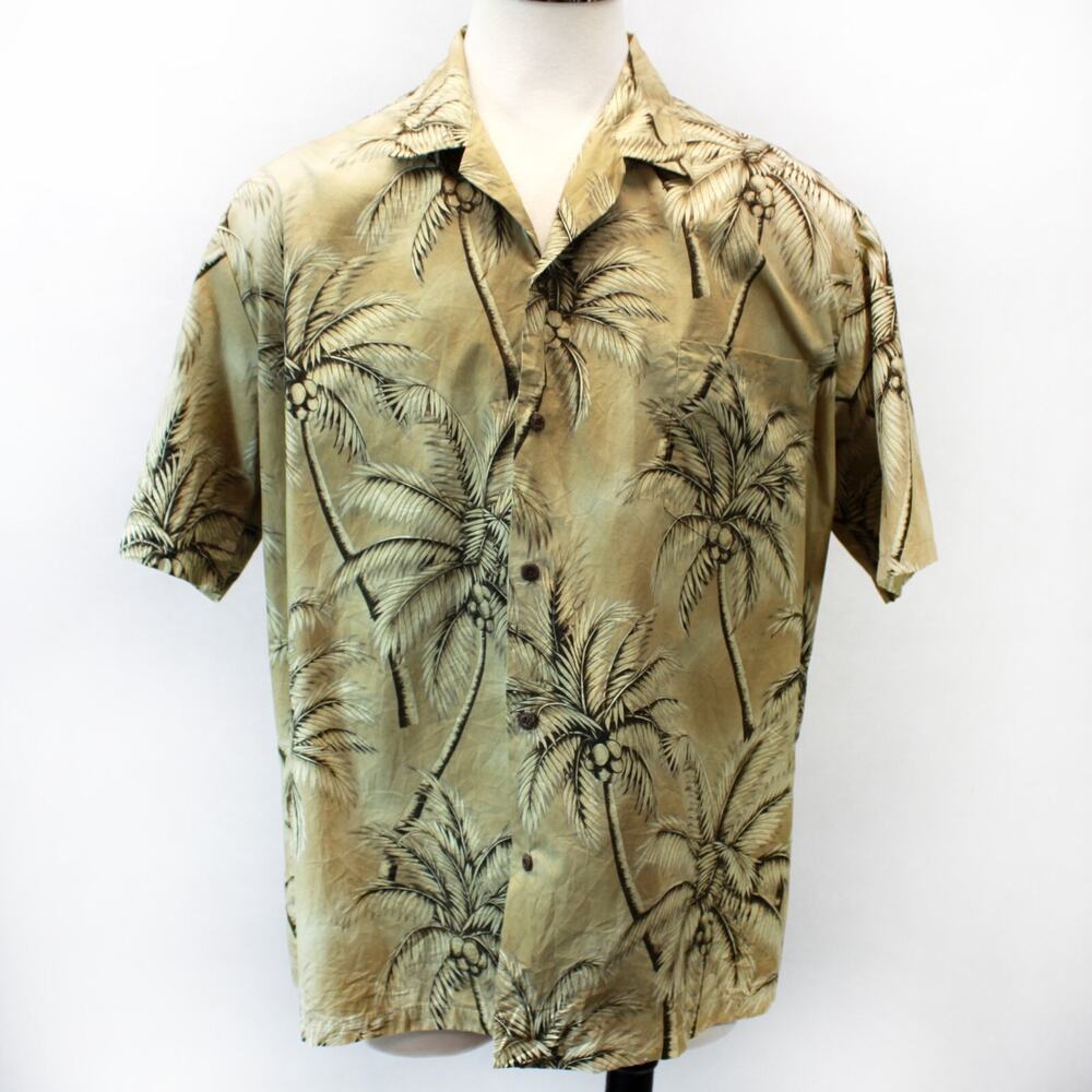 Vintage Aloha Republic palm trees Hawaiian camp cotton button up shirt 2XL USA